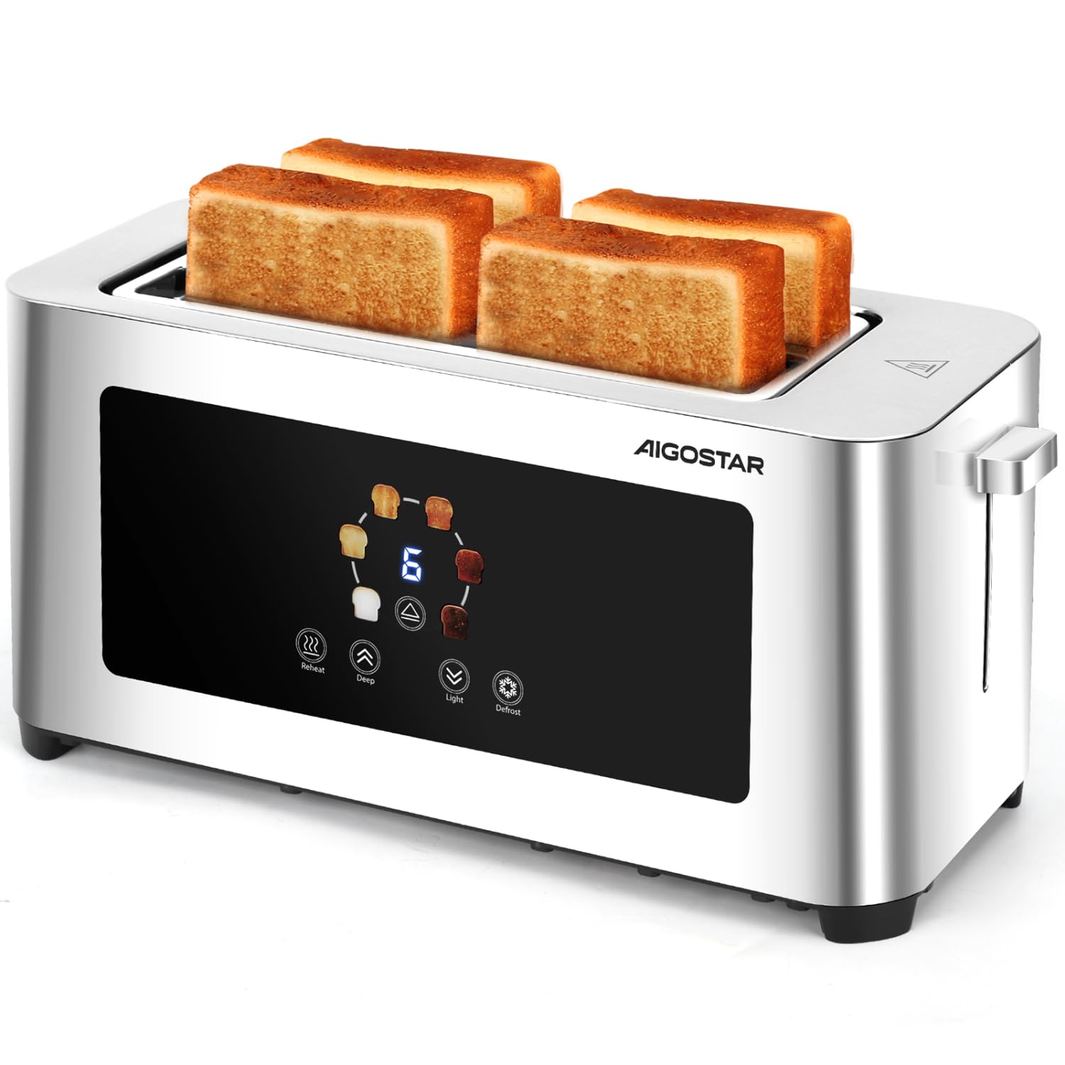 Aigostar Digital 4 Slice Toaster with 4cm Extra Wide Long Slots for Bagels & Crumpets, LED Display Touch Control, 6 Browning Levels, Stainless Steel, High Lift, Silver - Bright 303R1 โ image 1