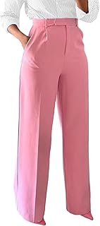 Pantalones de vestir de pierna ancha para mujer, cintura alta, pierna recta, pantalones de trabajo, pantalones casuales con botones