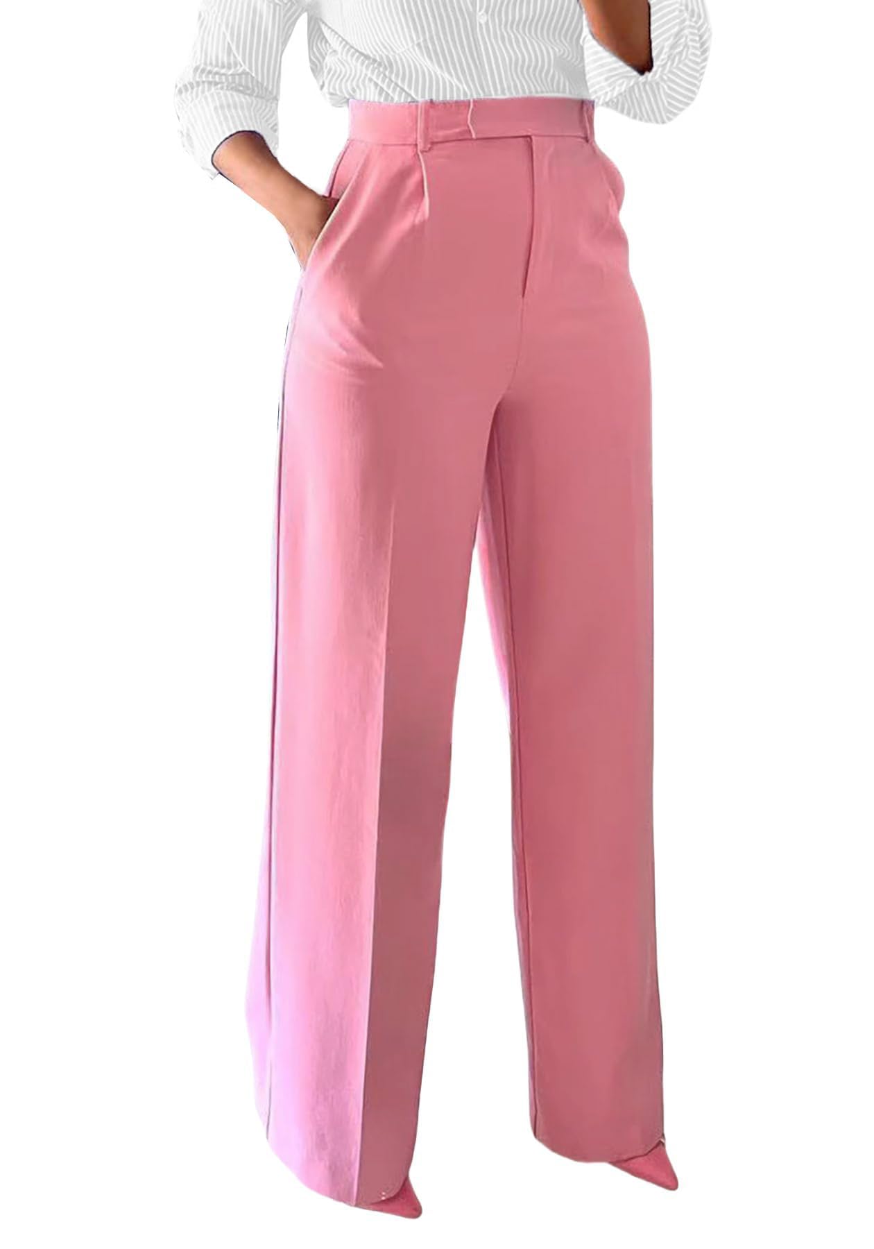 Unybwonn Women Wide Leg Dress Pants High Waisted Straight Leg Business Slacks Work Pants Casual Button Down Trousers