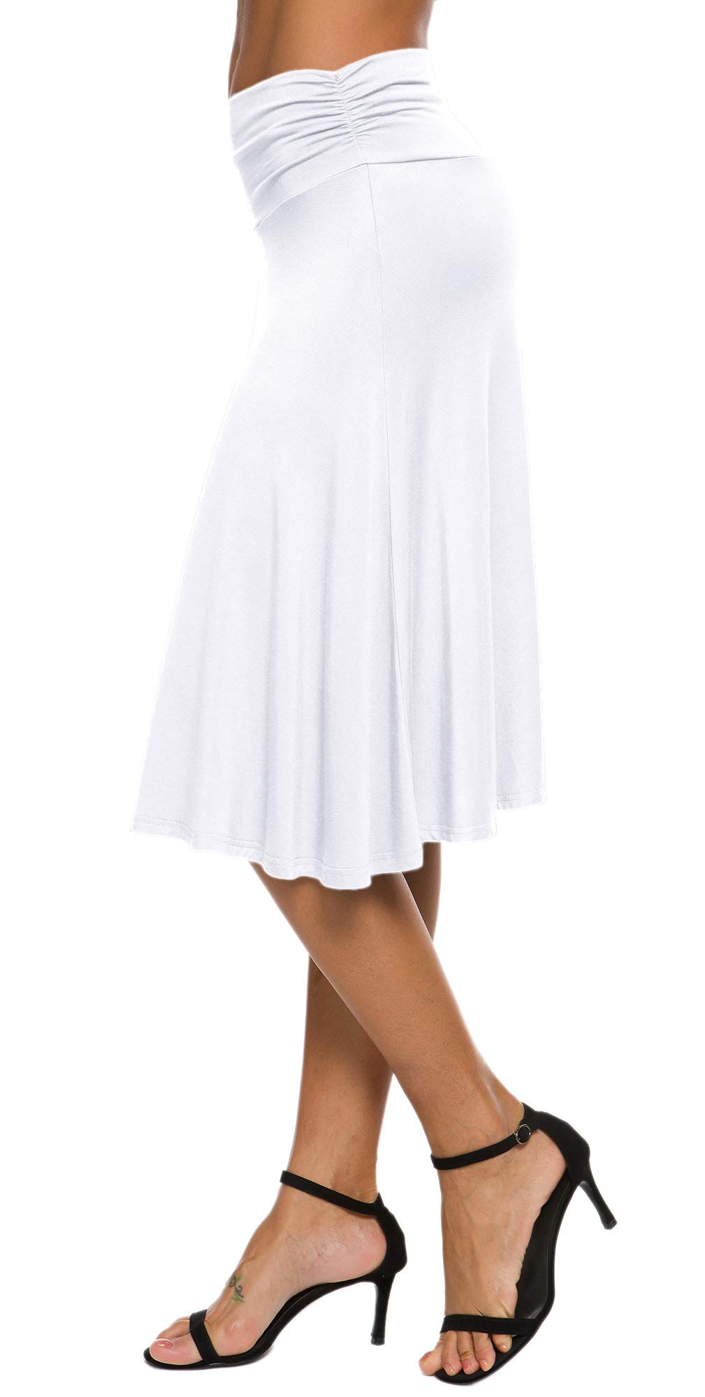 EXCHIC Femme Élégant Taille Elastique A-Ligne Yoga Jupe Solide été Midi Jupe
