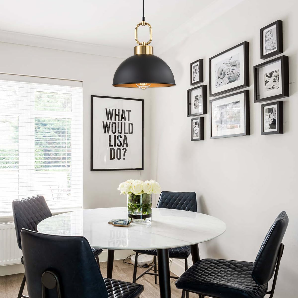 2 Pack Black Pendant Lights Kitchen Island, 10'' Farmhouse Industrial Pendant Light Fixtures, Adjustable Height Modern Dome Hanging Light for Kitchen Dining Room Entryway Bar