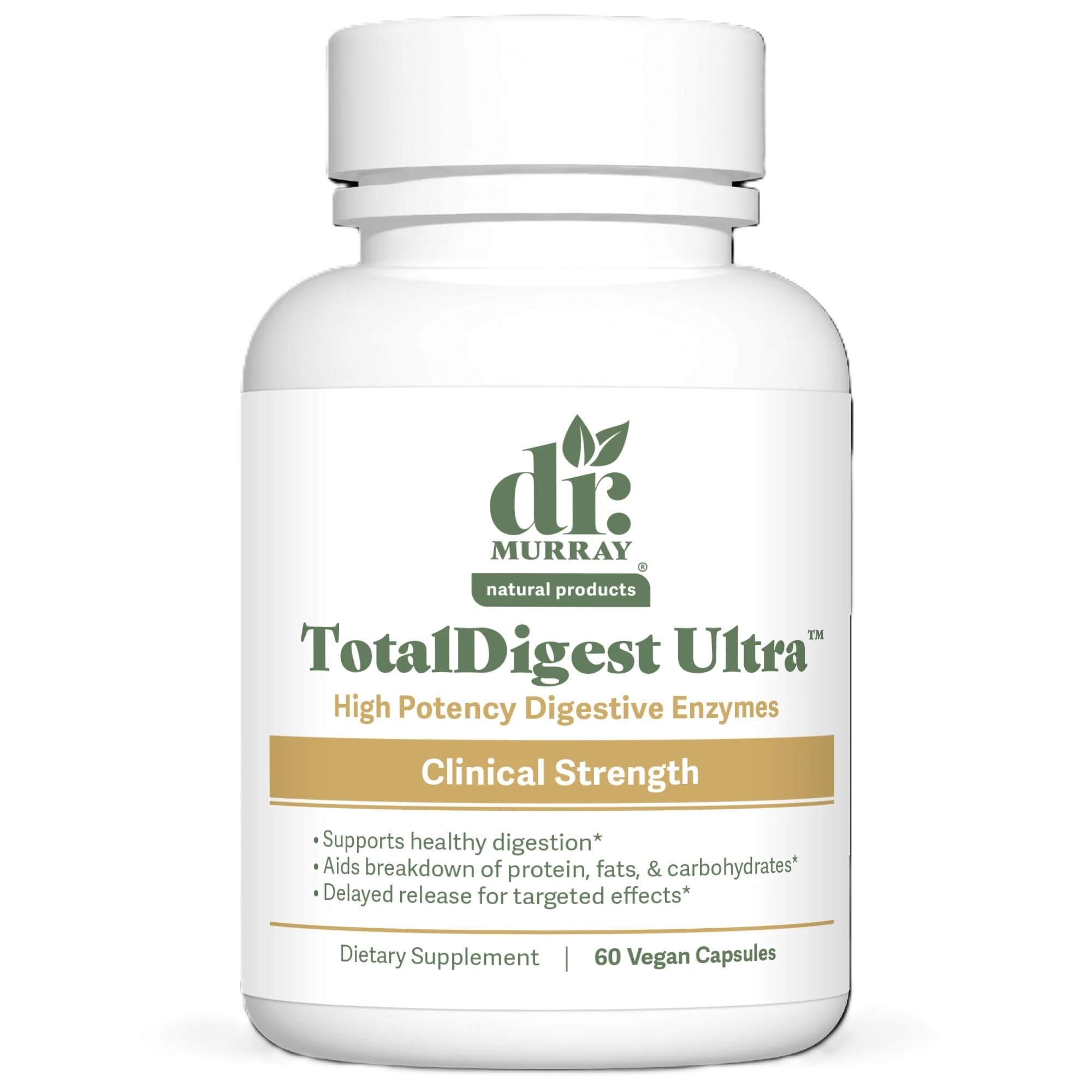 Dr. Murray's TOTALDIGEST Ultra Digestive Enzyme Blend - Full Spectrum Protease Lipase Amylase Bromelain Lactase | Vegan | Bloating Relief & Gut Health Support | 60 Capsules