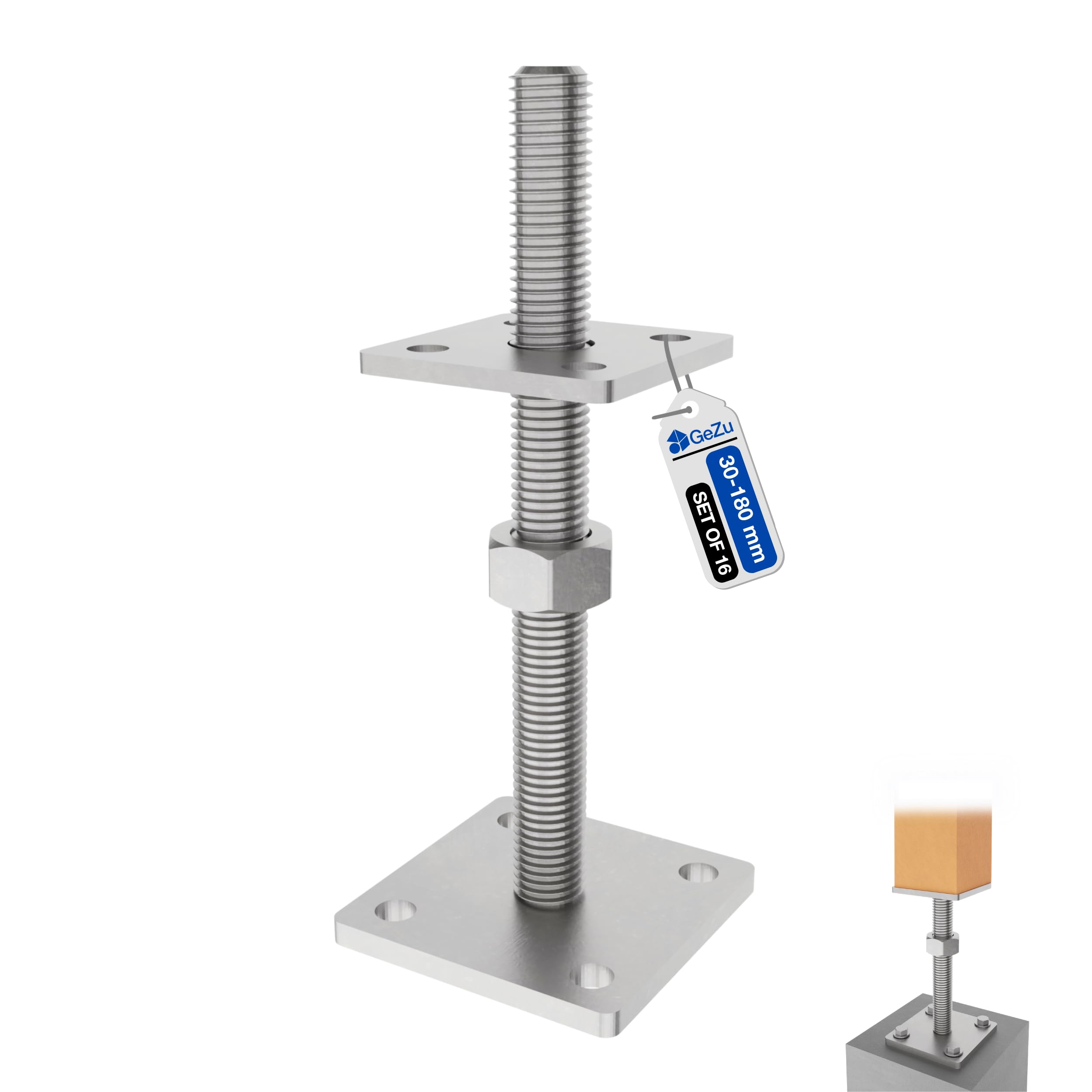 GeZu Impex Adjustable Post Support 70 x 70 mm Hot Dip Galvanised Set of 16 height adjust holder elevated base
