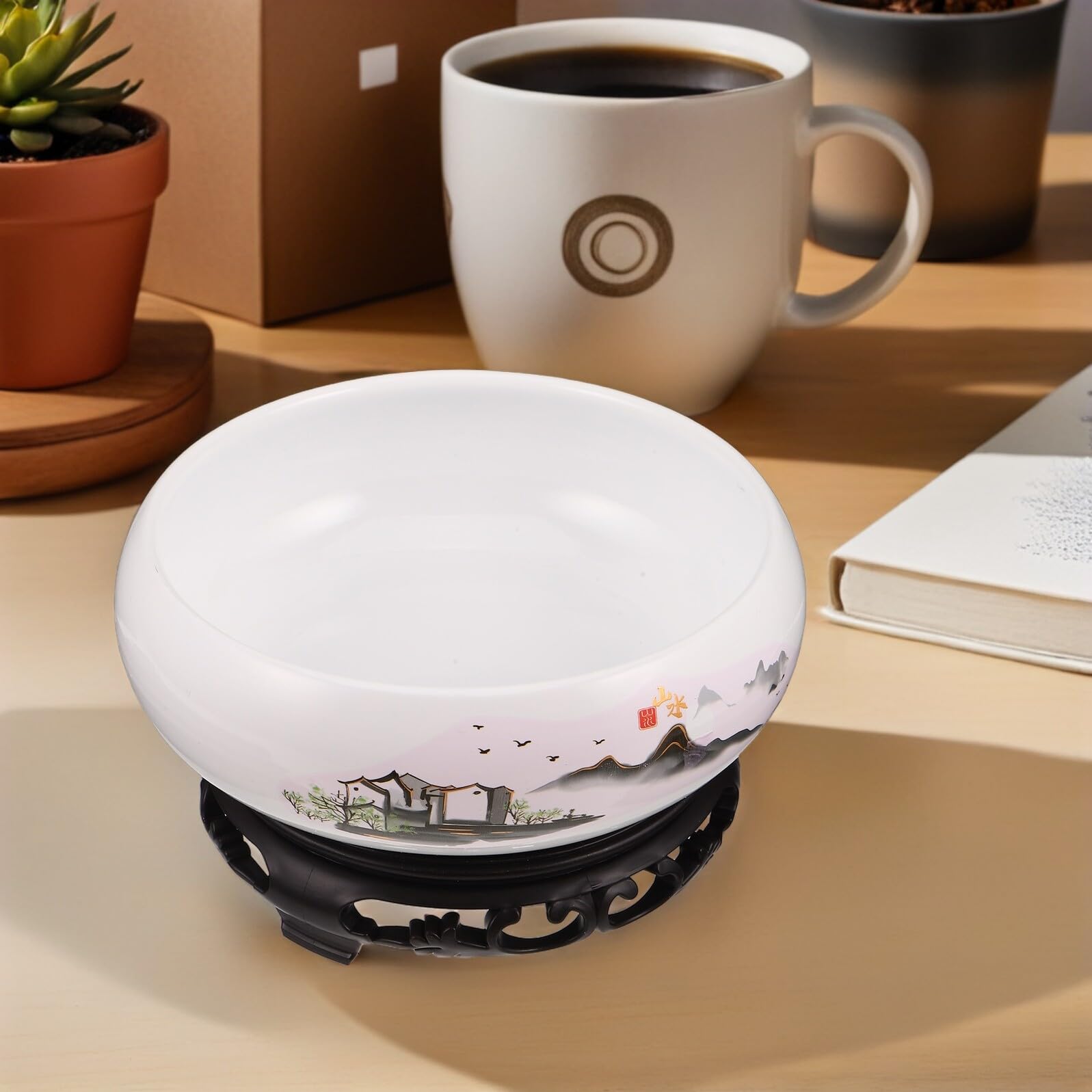 Toyvian Ceramiczna Doniczka Hydroponiczna Lotus Bowl Biała Porcelana z Podstawą Hydroponiczny Poidełko Do Roślin Wodnych i Kwiatów Wewnętrznych Stabilny Doniczkowy Pojemnik Lilii Wodnej