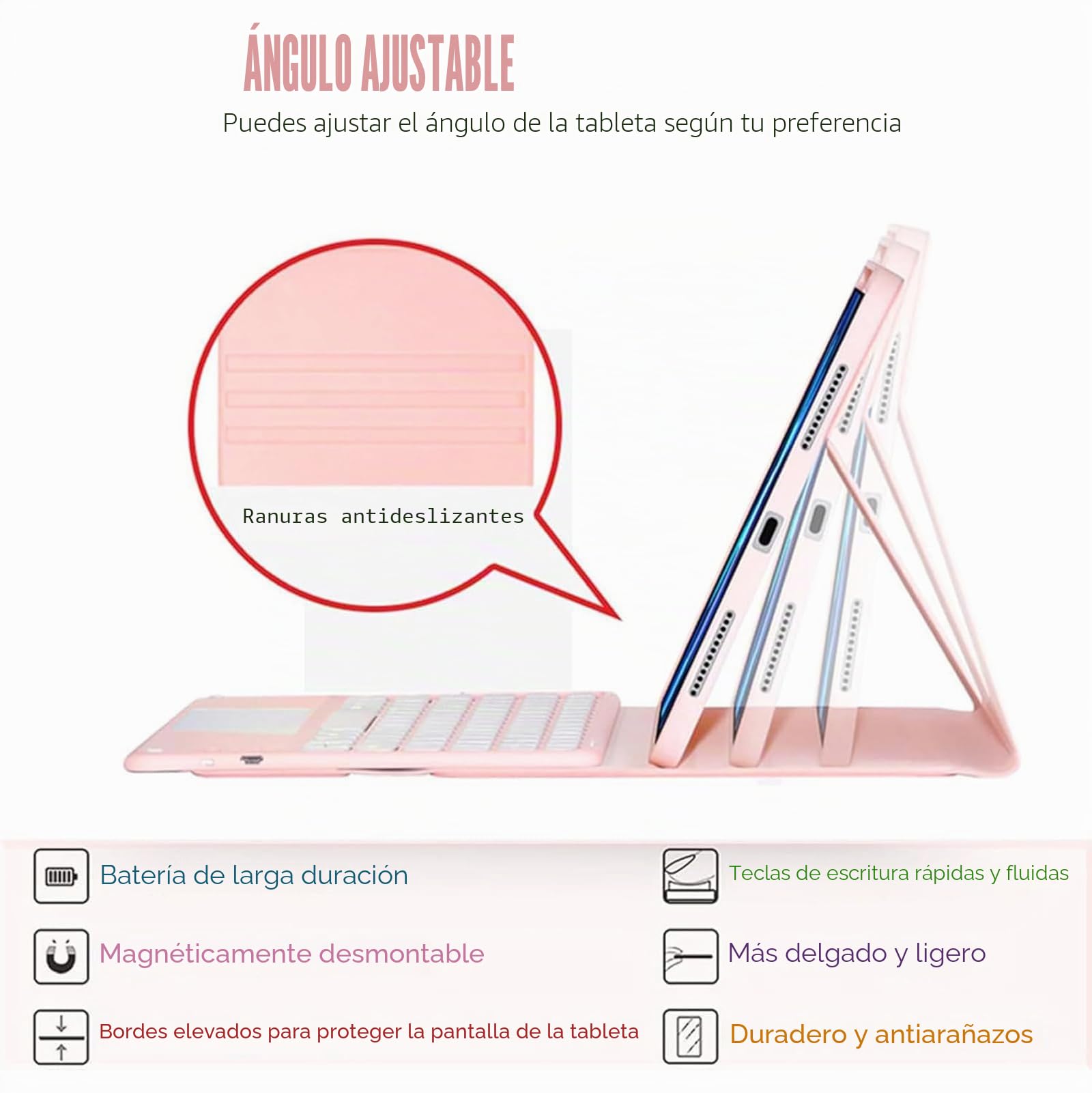 Funda con Teclado para iPad Mini 6.ª Generación 8,3 Pulgadas 2021, Teclas Redondas, QWERTY Español Ñ Teclado Inalámbrico Bluetooth Desmontable con Trackpad, Ratón y Ranura para Lápiz, Negro