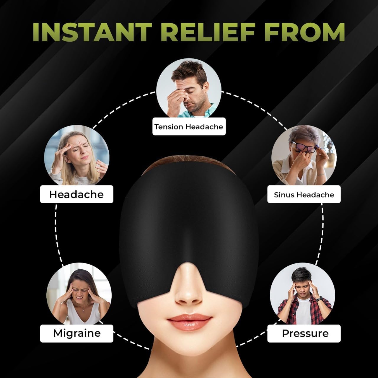 Migraine Relief Cap – Hot & Cold Therapy Headache Relief Hat for Migraine, Sinus & Stress | Reusable Gel Ice Head Wrap Cooling Cap for Men & Women (Multicolor) — Amazon image 2
