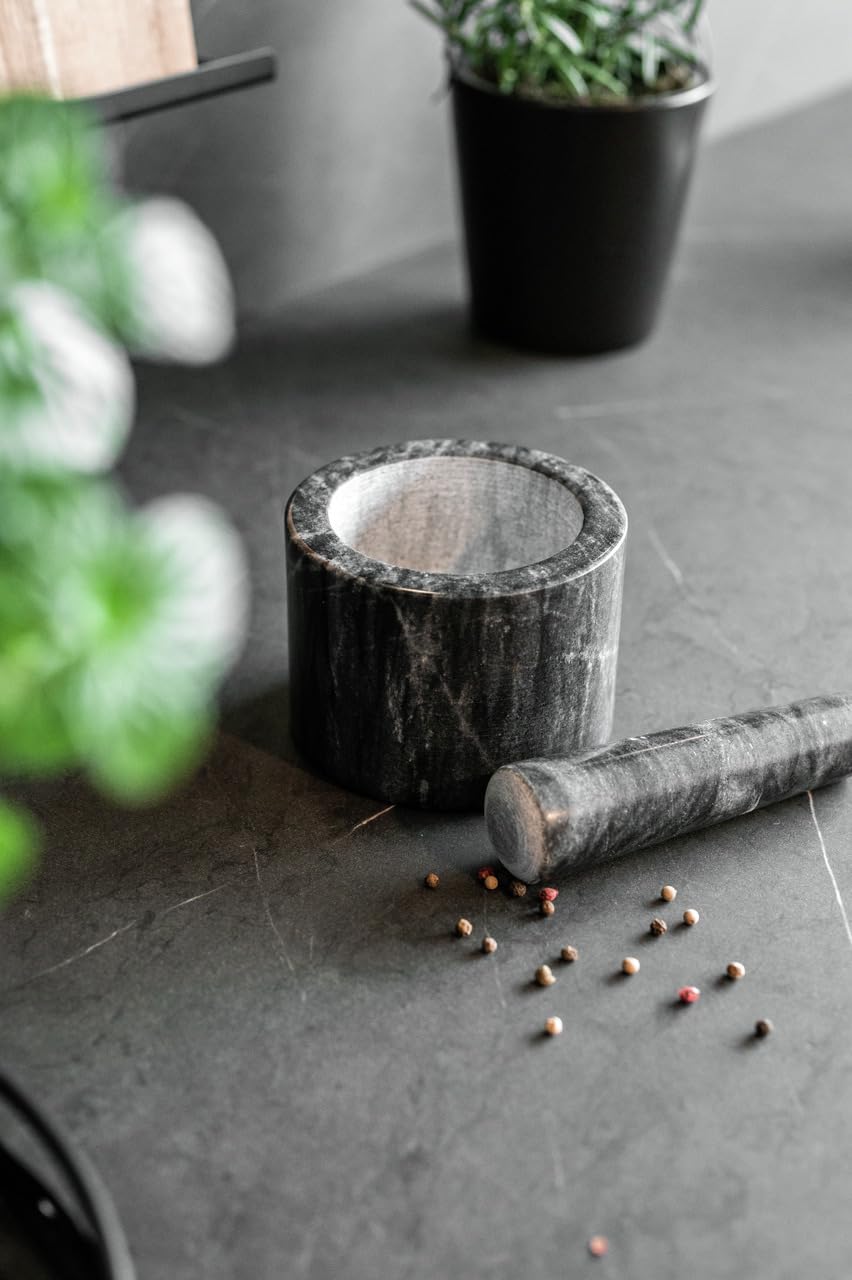 WENKO Mortier en marbre pour hacher les herbes et les épices, noir