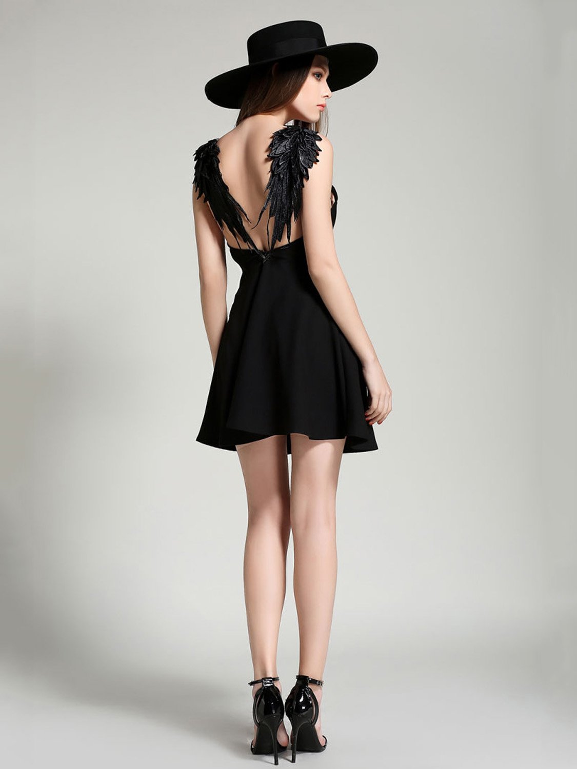 Choies Womens White Plunge V Neck Angel Wings Open Back