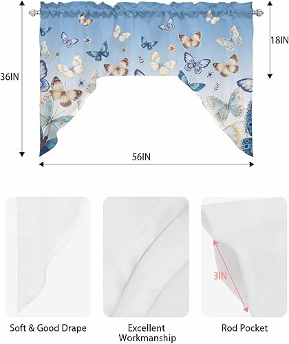 Miniatura 6 de Butter-Fly Art Swag - Cortinas de cocina, cenefa con bolsillo para barra, paneles de cortina para dormitorio, sala de estar, baño, cafetería,