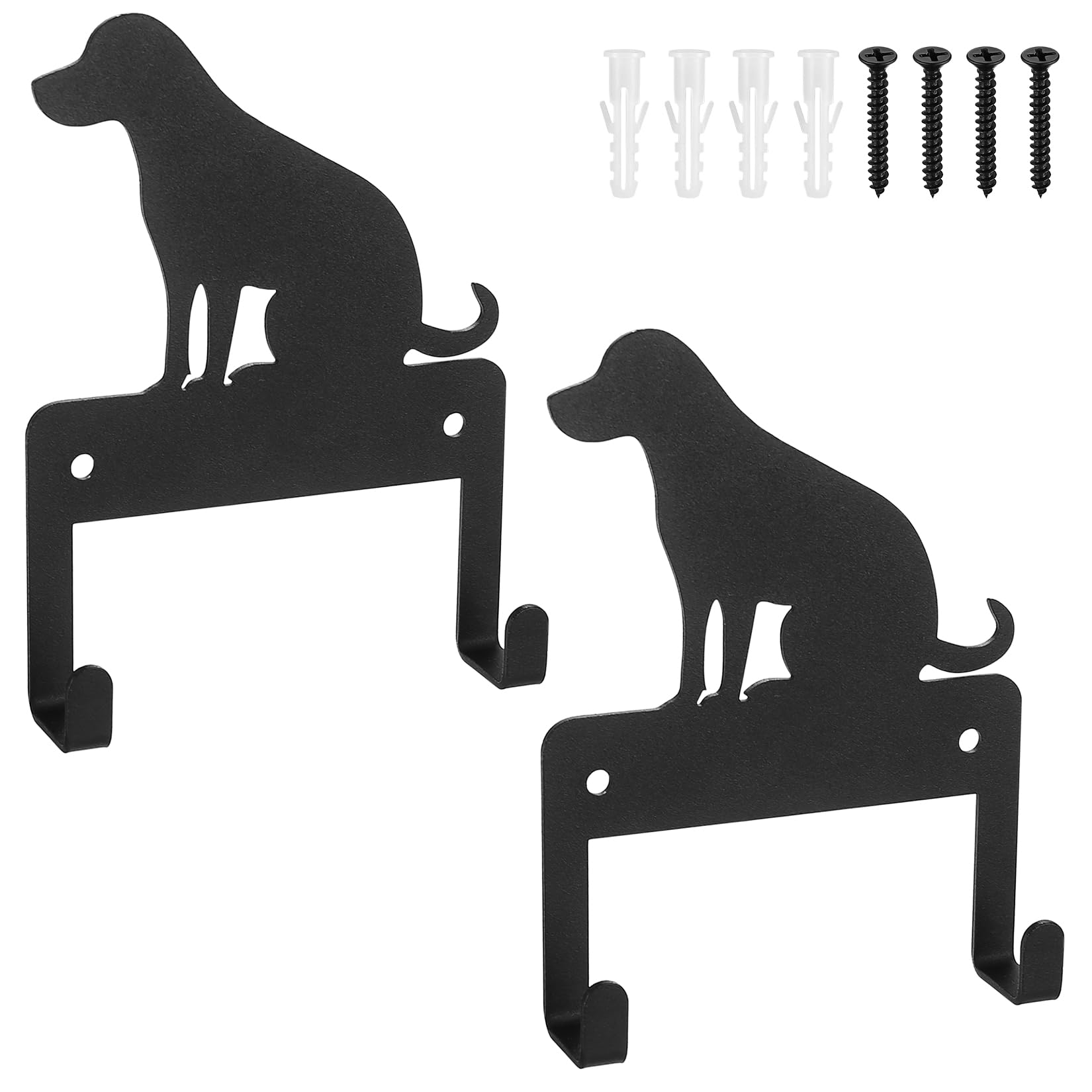 2 Pcs Colgador Llaves Pared, Cuelga Llaves Pared con 2 Ganchos, Colgador de Llaves para Pared, Porta Llaves de Pared de Metal Negro, Autoadhesivos o Taladros, para Entrada Cocina Oficina (Perro)