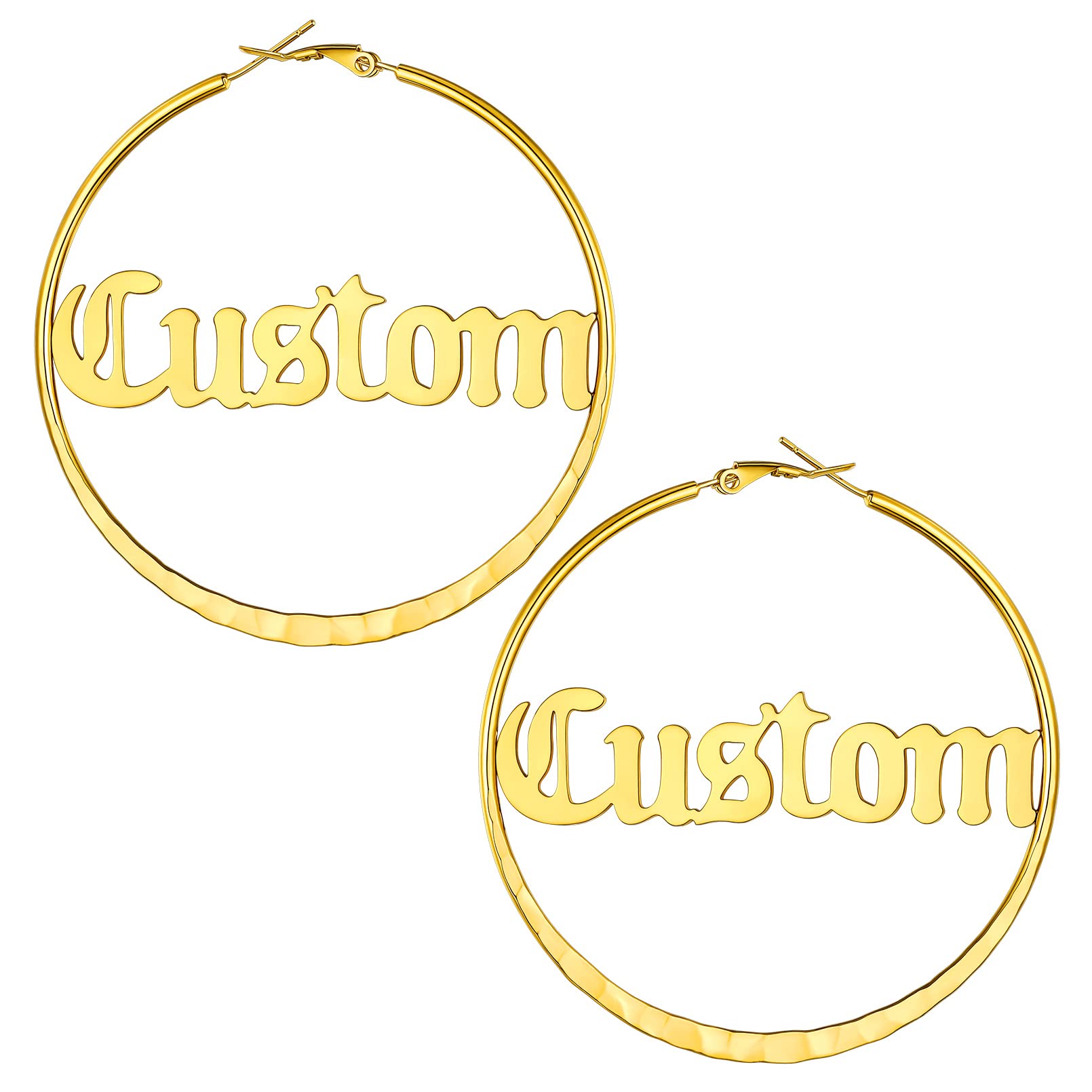 Custom4U Bamboo Earrings for Women Personalized Gold Hoop Name Earrings