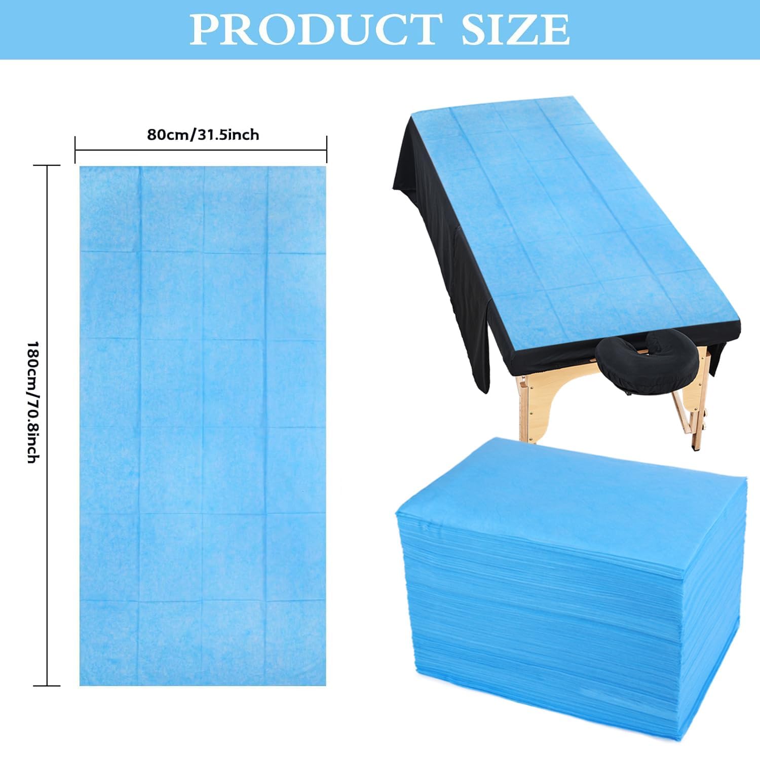 200 sztuk jednorazowych poszewek na łóżko do masażu, 180 x 80 cm, do salonu piękności, spa, masażu, hoteli (niebieskie)