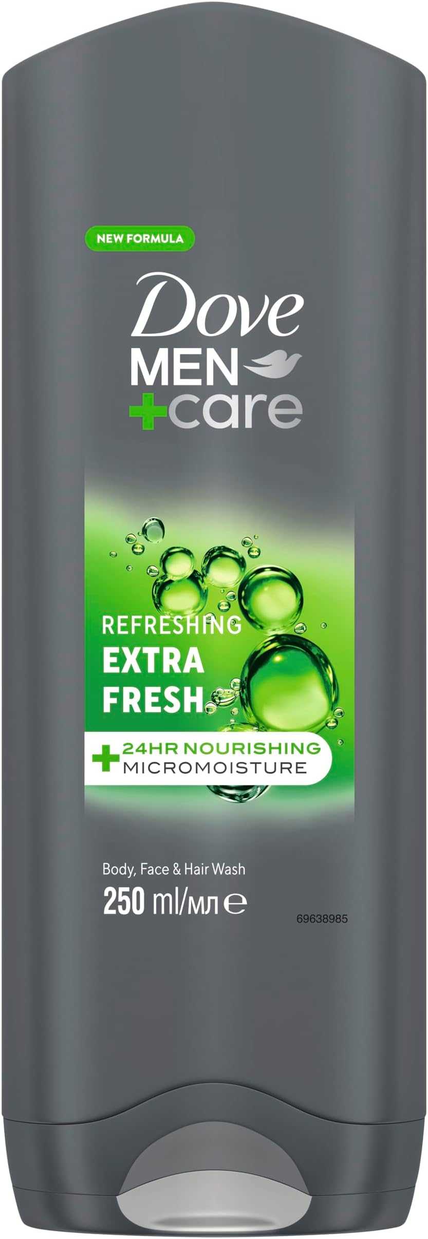 Dove Men+Care Refreshing Extra Fresh Men's 3-in-1 Hair, Face and Body Wash Body Cleanser shower gel with 24 hour nourishing MicroMoisture technology for healthy and smooth skin all day 250 ml
