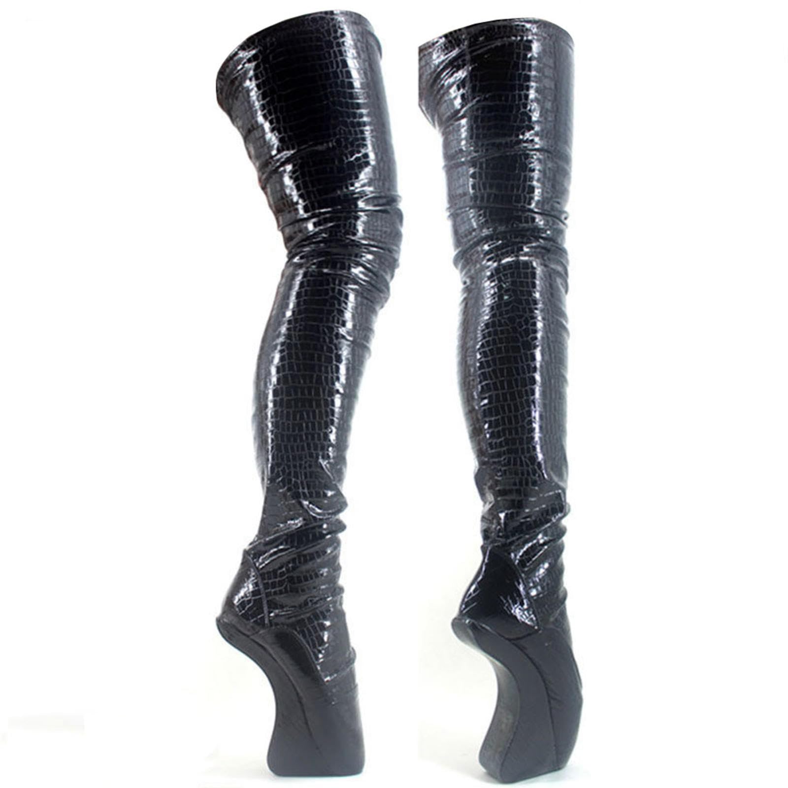 Tacchi Donna Teli Alti Stivali da Balletto da 18cm Lungo Gli Stivali di Cuoio per Paletti di Scarponi da Ginocchio,Black2-41