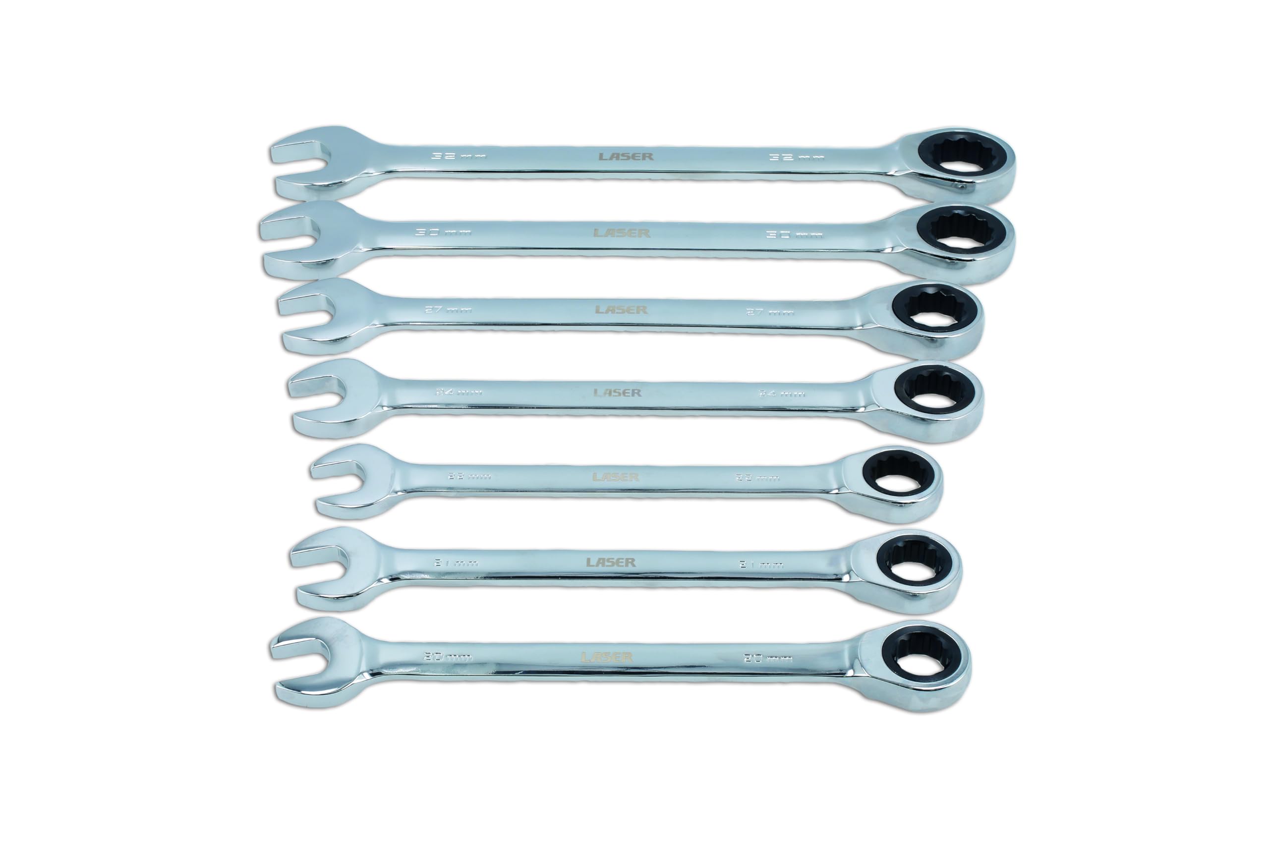 Laser Ratchet Ring Combination Spanner Set - 7 Piece - Silver