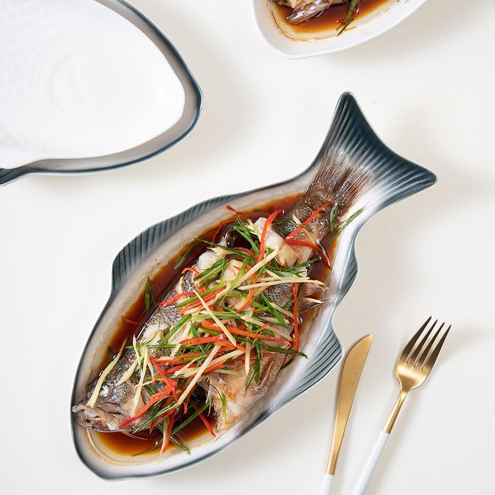 Fish Shaped Plate 15inch White Ceramic Fish Dish Creative Serving Decorative Platter Snack Storage Fruit Storage Platter for Restaurants Kitchen Home