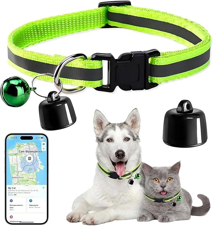 Cat Tracker,Cat Tracker with No Monthly Fees,Pet Tracker for Cats, Dog,Cat GPS Tracker Compatible with iOS and Android,Smart Pet Tracker Location Tracking with Reflective Collar