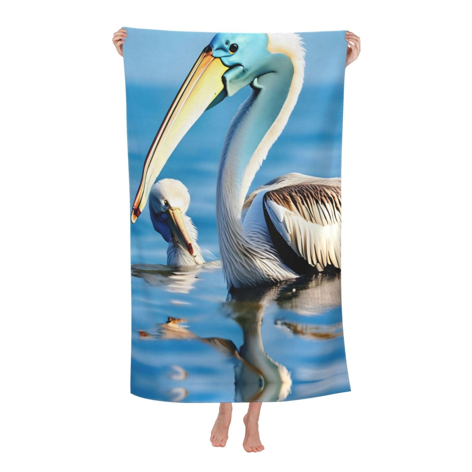 NImongt Pelican Bird Blue Sea Sky Print Oversized Adult Beach Towel For Travel Weekend Getaways Festivals Camping Trips