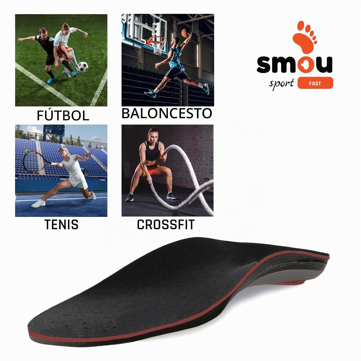 SMOU SPORT FAST Plantillas Memory foam para deporte Mujer y Hombre | Padel-Tennis | Impulso-equilibrio | Soporte del arco | Memory foam Gran Amortiguación | Para Zapatillas Deportivas (43-44 EU)