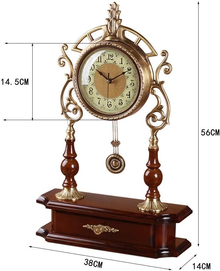 Mantle Clock Metal Table Clock Pendulum Clocks Silent Desk Clock with Small Drawer Quartz Clocks for Living Room Bedroom Bedside Kitchen
