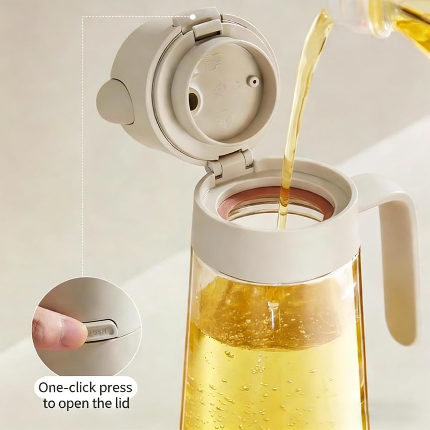 Innovative 470ml Glass Oil Dispenser Highlighting Single Touch Open Sprinkle Pour Function for Kitchen Cooking Efficiency Salad Oil Dispenser