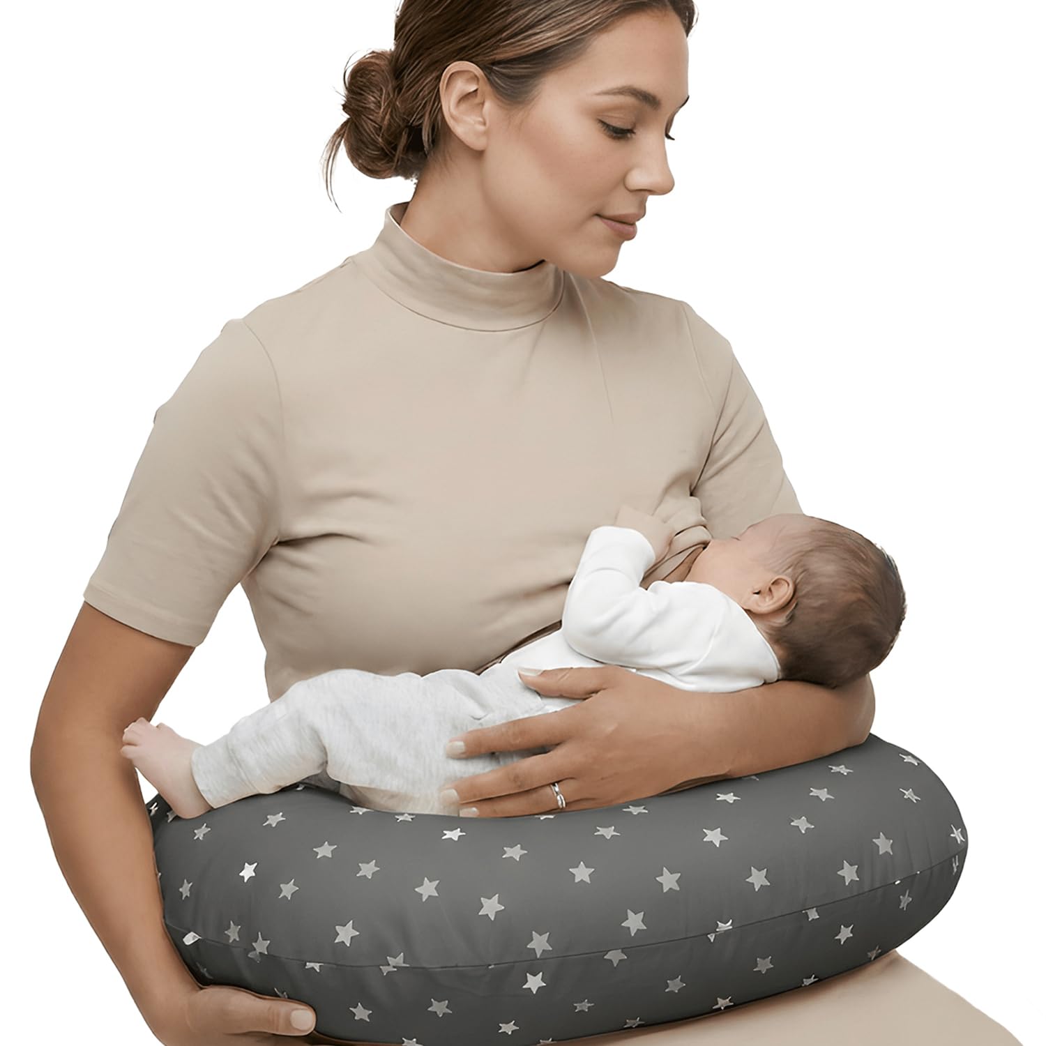 LivinEase Multifunctional Nursing Pillow - Versatile Breastfeeding Pillow with 100% Cotton Pillowcase - Pregnancy Gifts - Washable Maternity Feeding Pillow (Grey Stars)