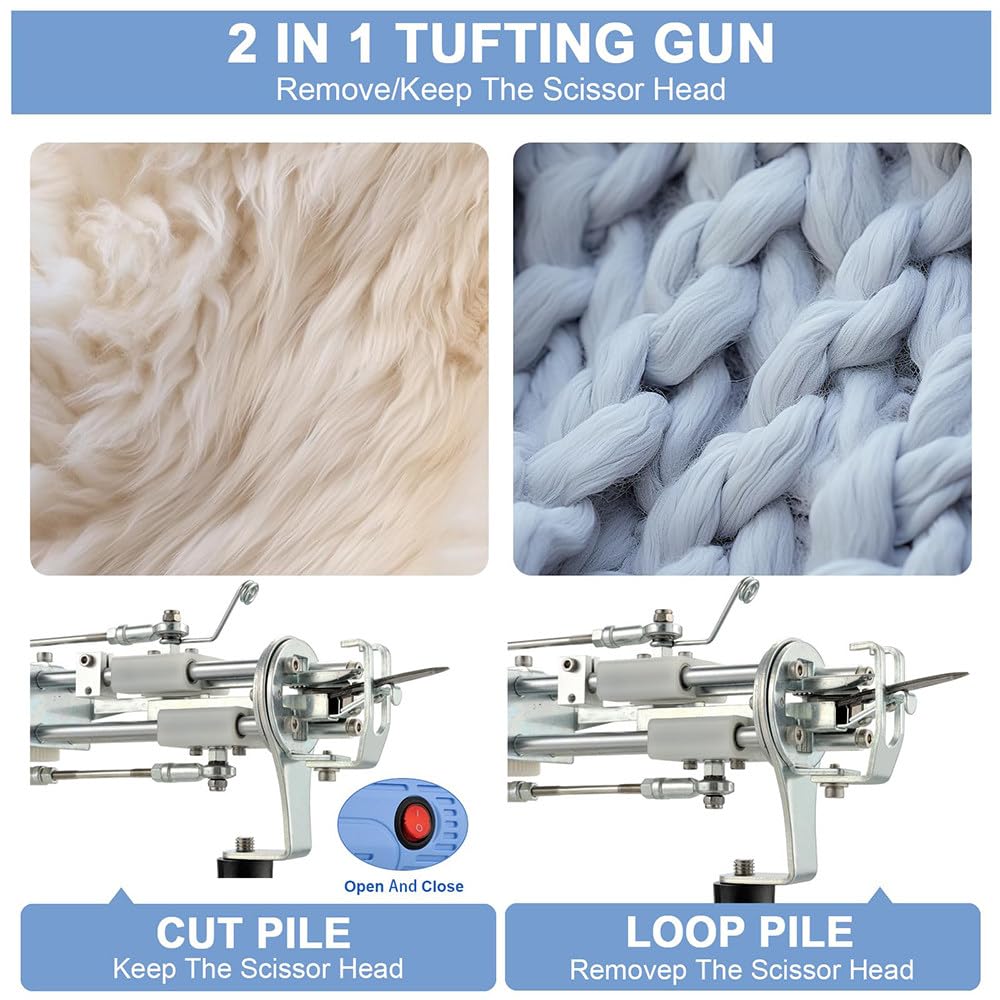 Decespugliatore per tappeti, macchina per tufting manuale, kit per tappeti 2 in 1 per tappeti fatti a mano e taglio a velocità regolabile per amanti del fai da te