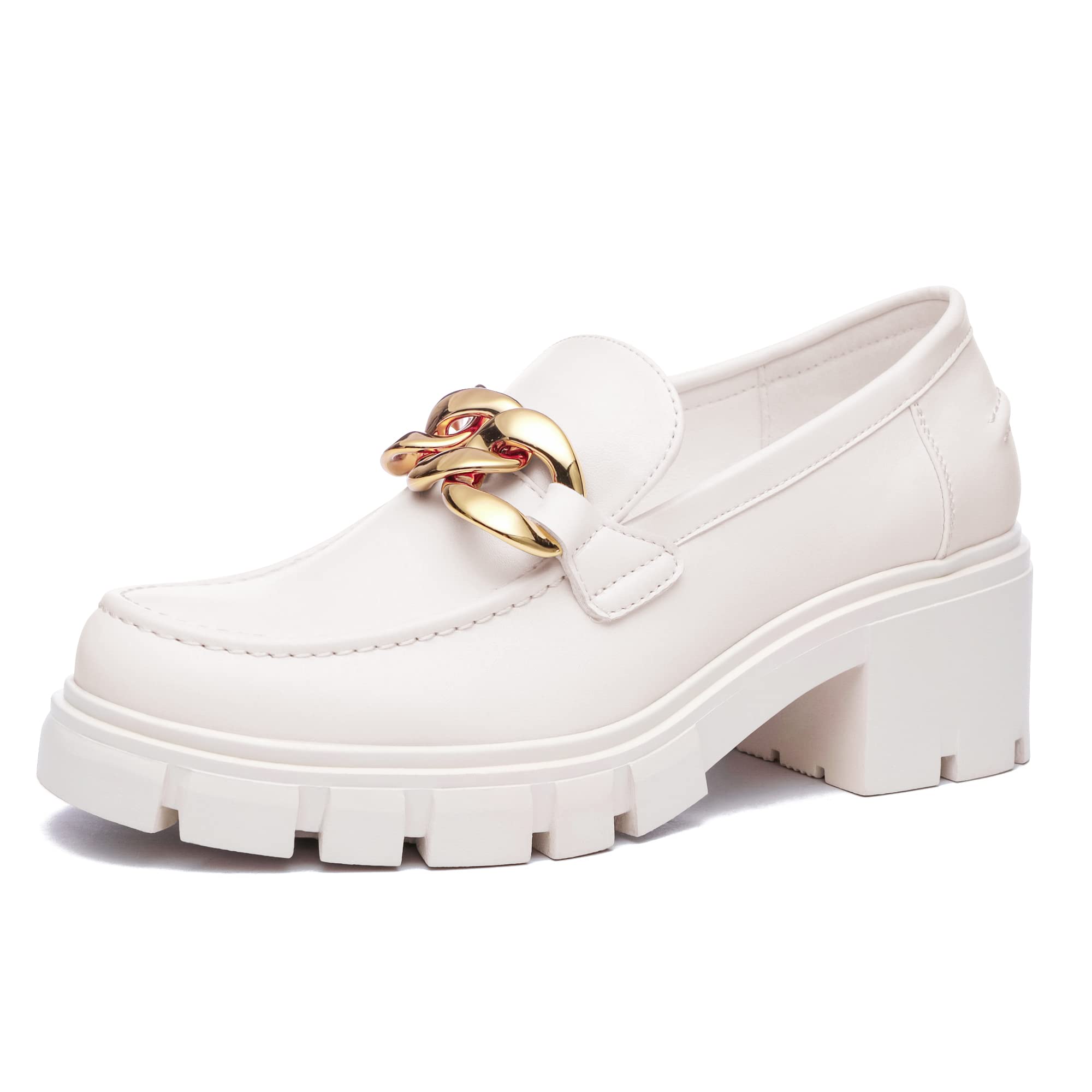 Athlefit Women's Platform Chunky Loafers Comfortable Slip on Lug Sole Business Loafer Shoes