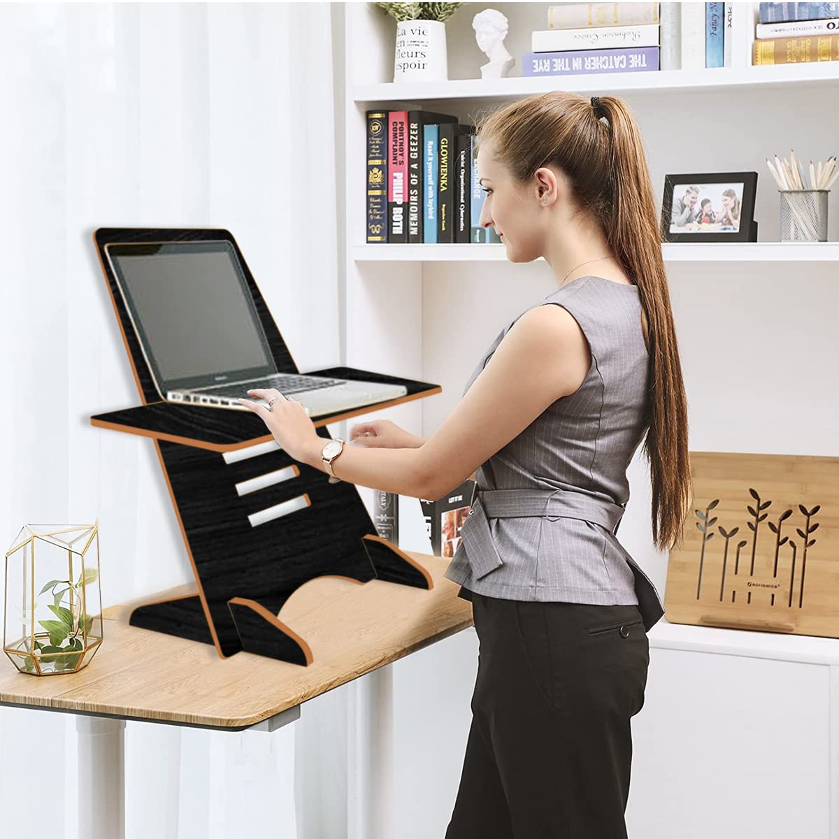 Buy Kawachi Wooden 9 Step Height Adjustable Laptop Desk Riser Stand