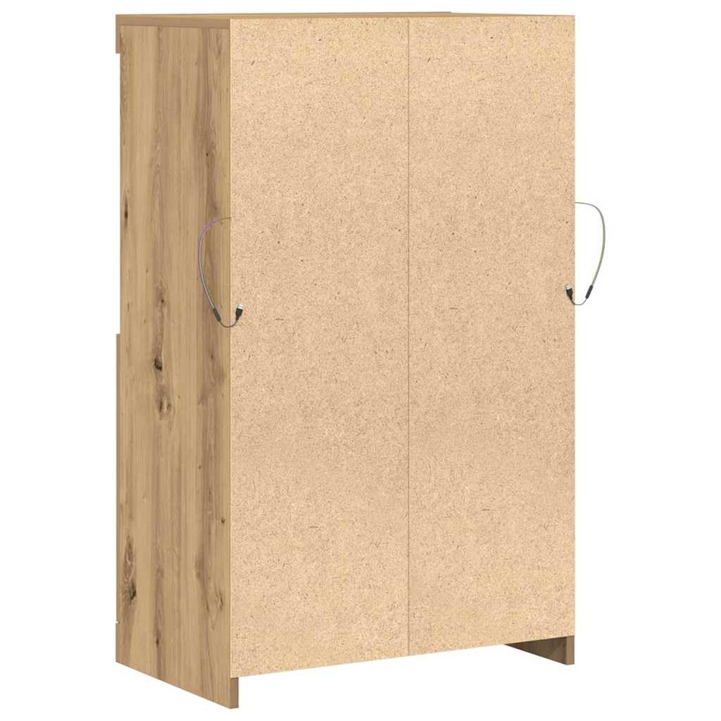 Deskorolka LED brązowa z materiału drewnopochodnego 60 x 37 x 100 cm z paskami LED RGB, drzwiczkami na płaszczyźnie, szklane regały, idealna jako kredens, szafka do jadalni i salonu