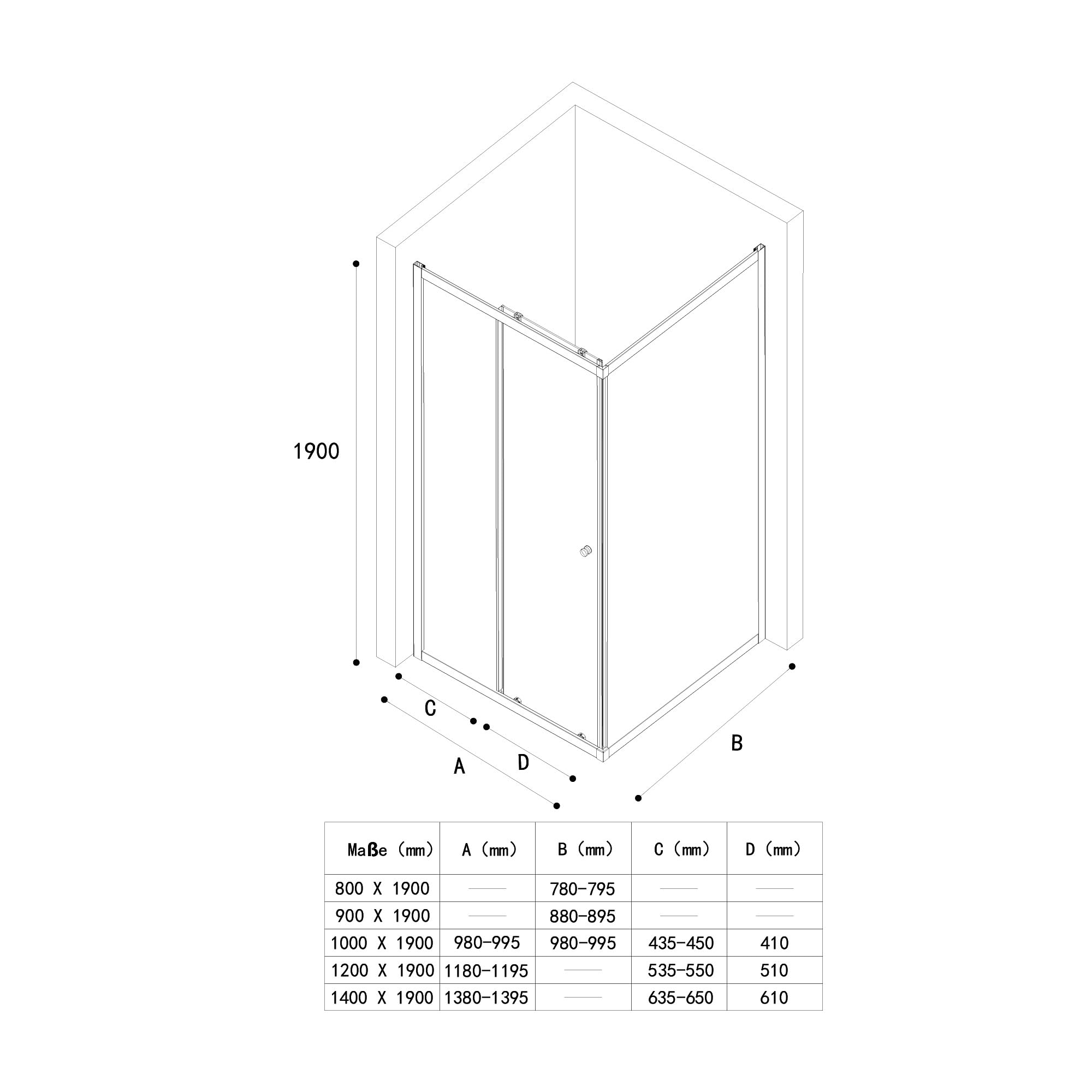 doporro Box Doccia Angolare 80x80x190 cm con Porta Scorrevole su Cuscinetti