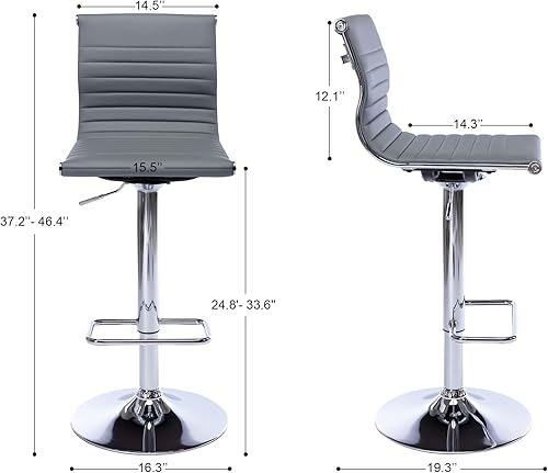 Miniatura 34 de Taburetes de bar ajustables de piel sintética, taburete de bar negro y dorado con respaldo, moderno taburete giratorio de altura de mostrador para