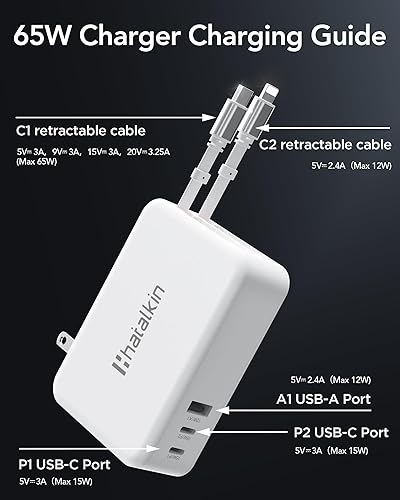 Miniatura 4 de Cargador de pared retráctil 5 en 1 de 65 W para iPhone 17, 3.94 pies PD USB C y cable de iluminación y 3 puertos, bloque de carga rápida para Mac