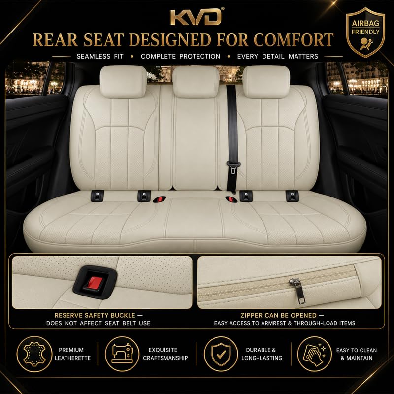 Image of KVD AUTOZONE Superior Leather Luxury Car Seat Cover Compatible with Maruti Suzuki Swift Dzire Full Beige (5 Year Warranty) - D083 /56