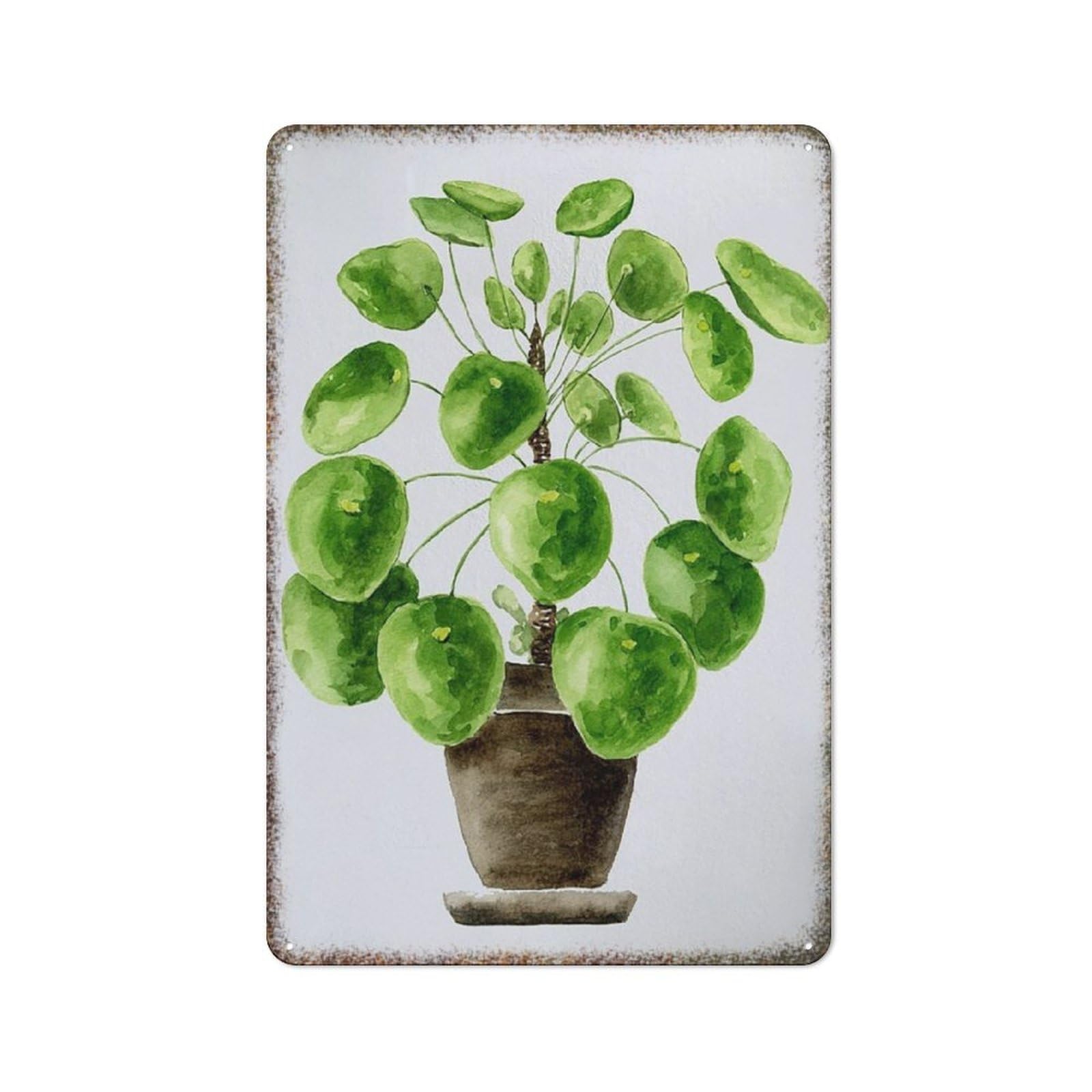 Green Botanical Watercolor Plant Home Gift Retro Metal Wall Decor Sign 8x12 inch