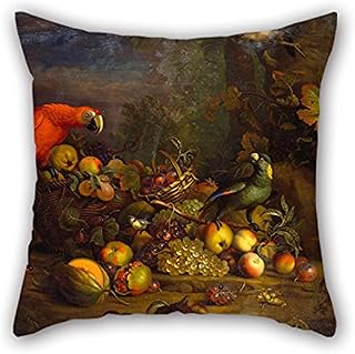 Fundas de cojines de pintura al óleo Tobias Stranover - Loros y frutas con otras aves y una ardilla, para diván, esposa, Navidad, piso, comedor, cocina Cm