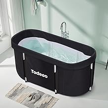 Todeco - Foldable Bathtub for Adults, Large Portable Spa Mobile Shower Tub Hot Tub Foldable Bathtub for Small Bath, 120 x 55 x 50 cm, Black