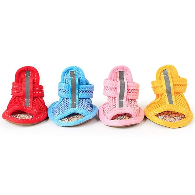 Foto 4 de 7 de Sandalias de malla, 4 piezas, zapatos para mascotas, color sólido, suela de goma antideslizante