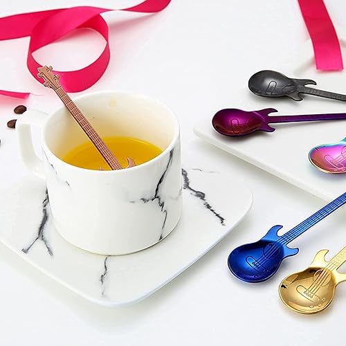 Miniatura 9 de DEAYOU 14 cucharas de café para guitarra, cuchara pequeña de acero inoxidable 18/10, cucharas creativas de café Demitasse de 4.7 pulgadas para