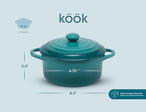 Miniatura 7 de Kook Juego de mini cocotte de cerámica, cacerolas pequeñas con tapas y asas, moldes individuales para hornear, aptos para horno, microondas y