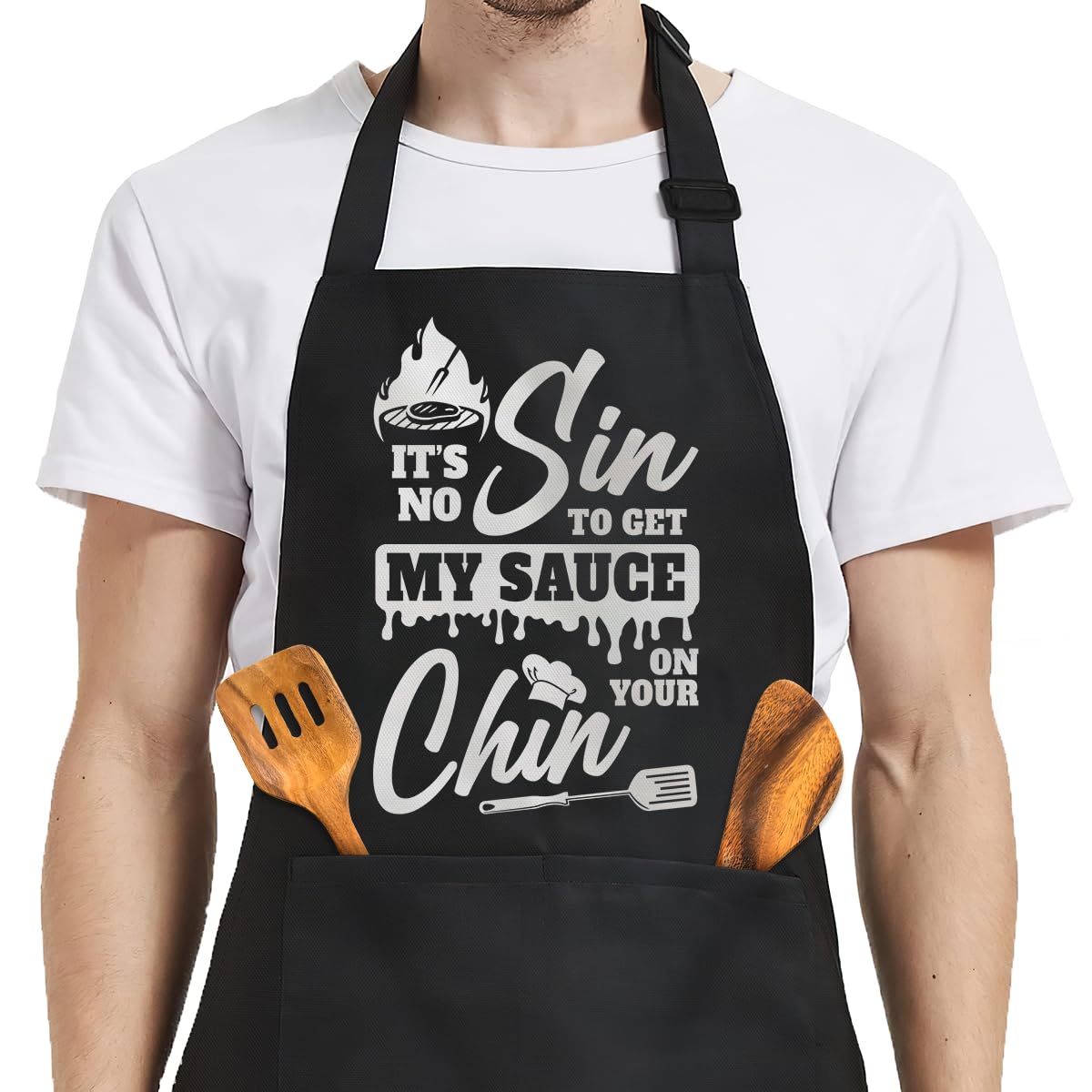 SANDJESTMen's Aprons with Pockets - Funny Aprons for Men BBQ, Kitchen, Cooking - Gifts for Birthday, Birthday