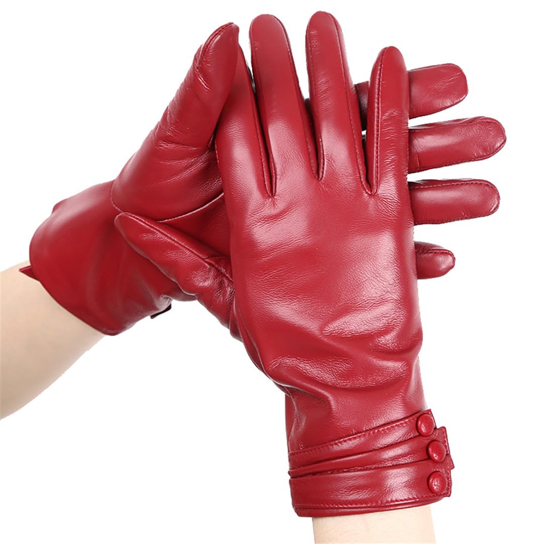 Yeuyyben Guanti Guanti In Pelle Da Donna Con Design A Tre Bottoni Pieghettati Guanti Invernali Da Donna Caldi Guanti Da Donna