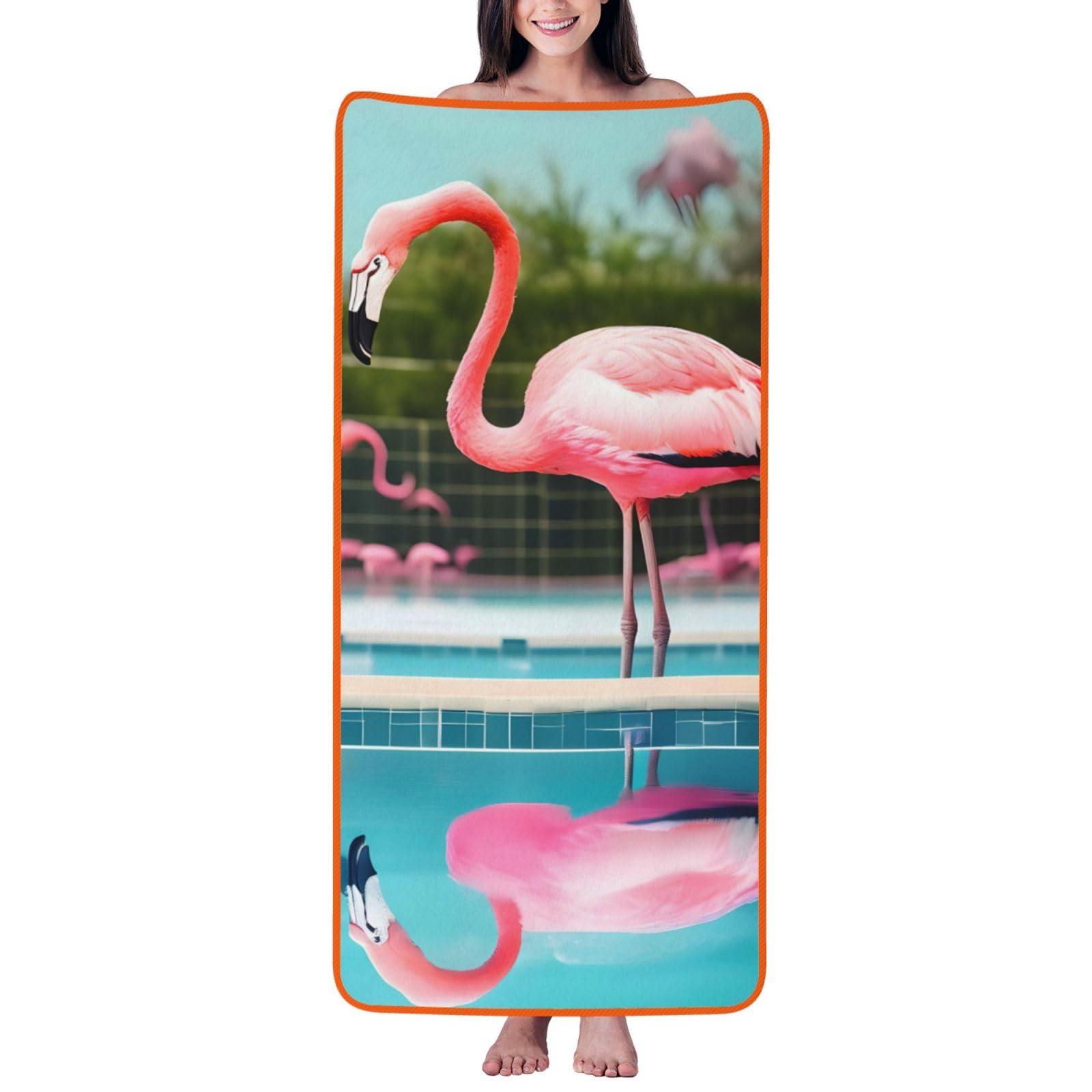 JBJGKHLP Flamingo And Swimming Pools Print Women Men Couples Coral Velvet Bath Towel Ultra-Soft For Home Bathroom Travel