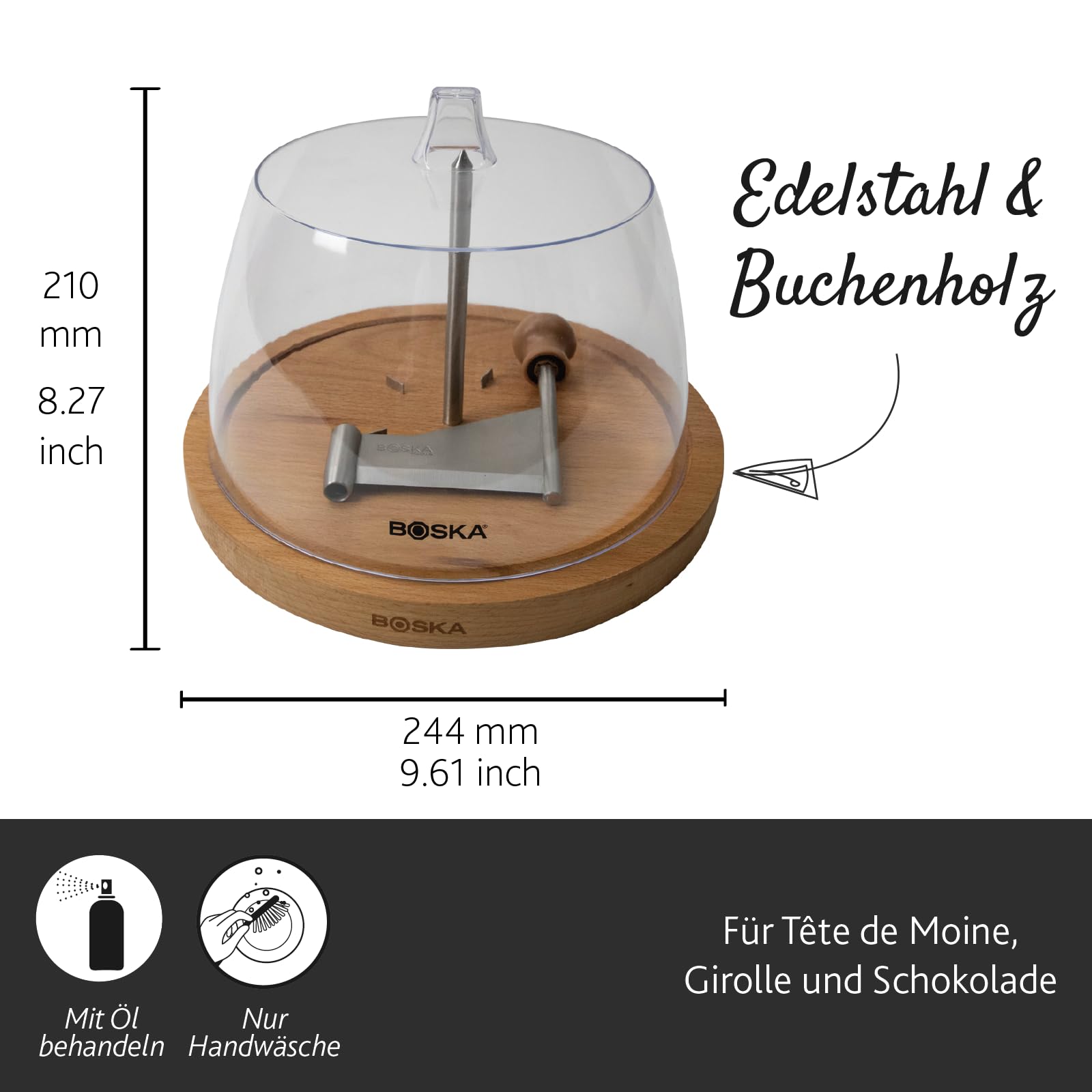 BOSKA Käseschaber Amigo mit Glocke/einfach zu verwenden/hält Käse langer frisch/Holz/Kunststoff/Braun