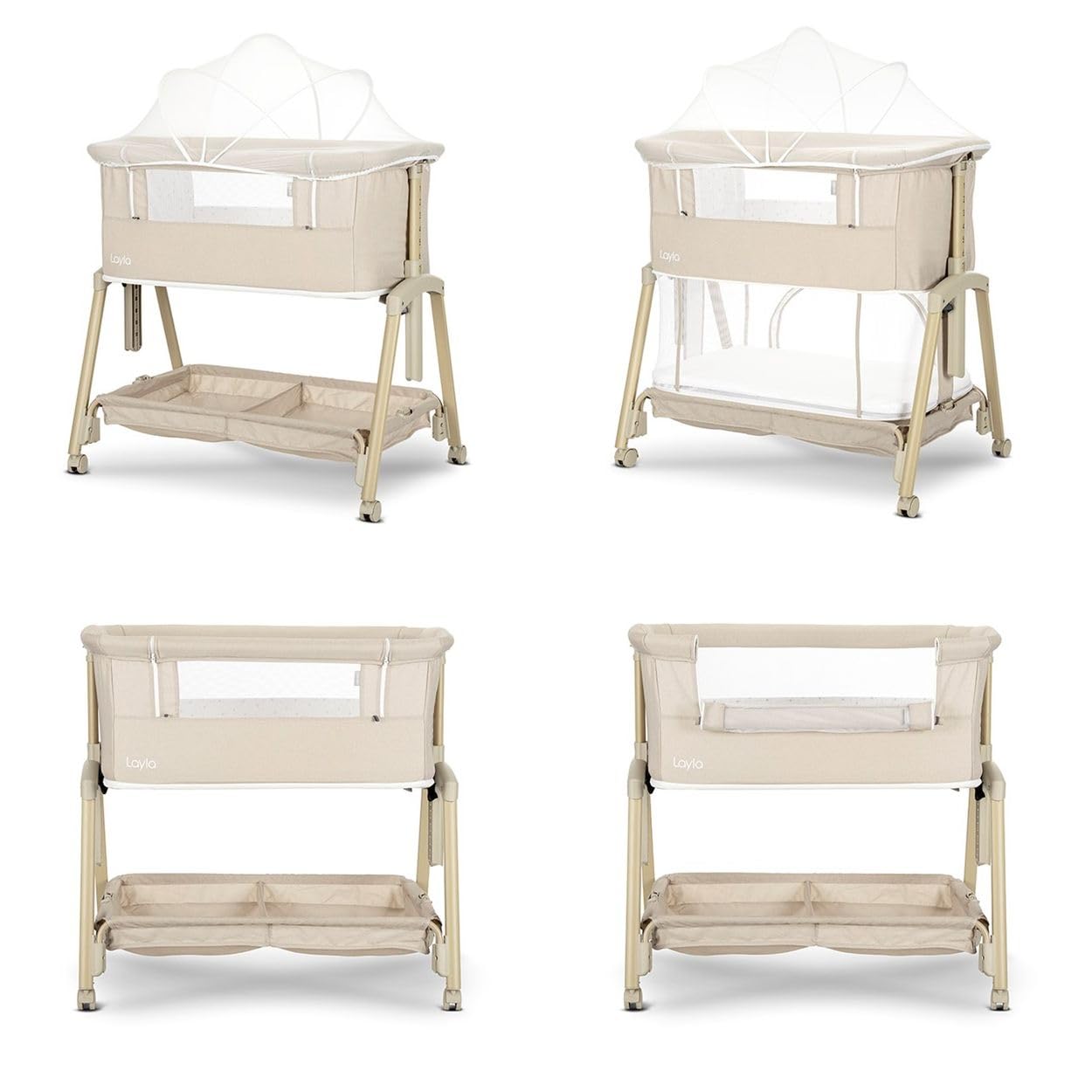 Lorelli Beistellbett Layla 2 in 1 Moskitonetz, Matratze, faltbar, Räder, Korb