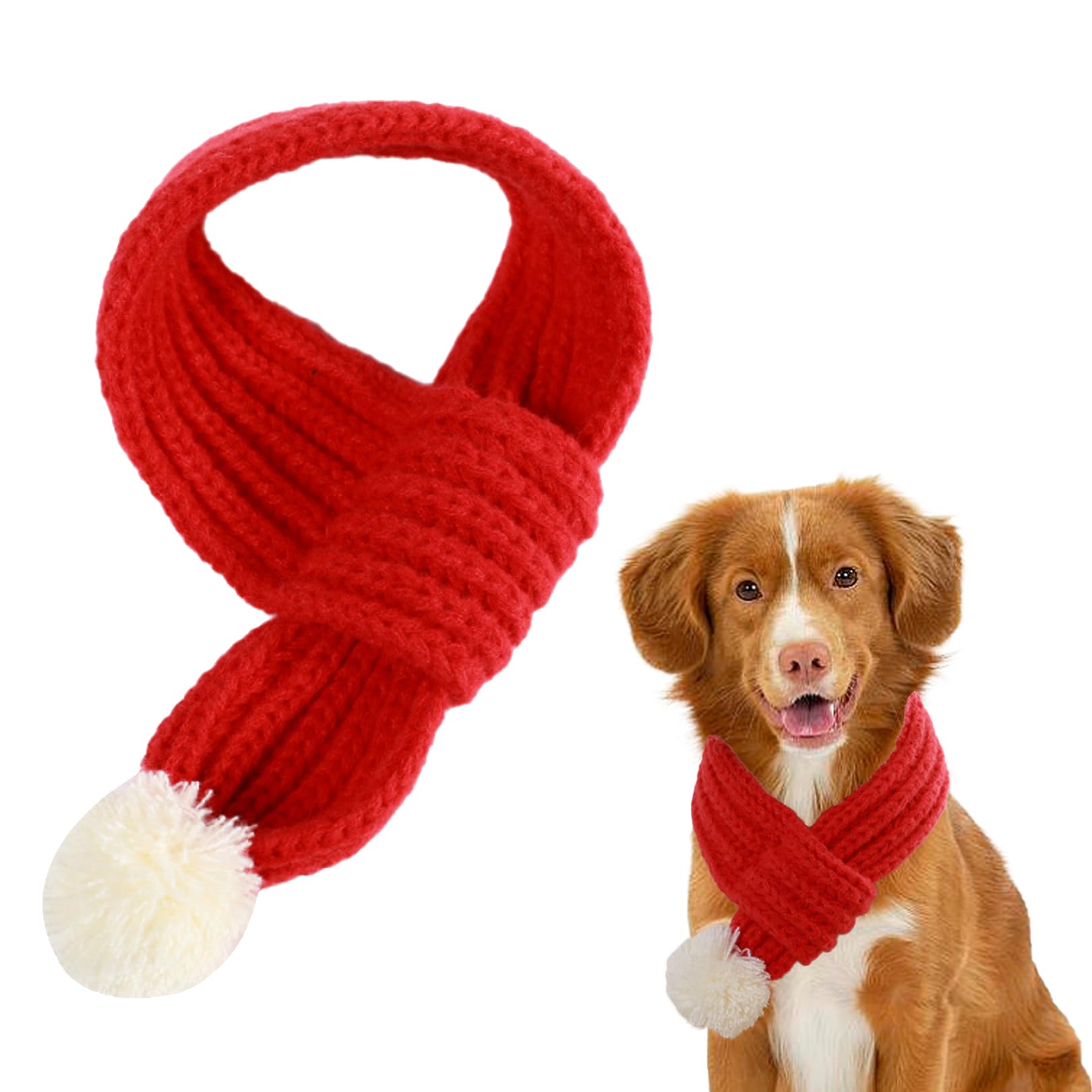 1Pcs Cat Dog Christmas Outfit, Knitted Red Scarf