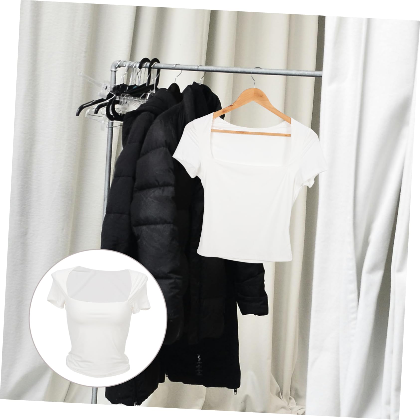 4piezas Camiseta Básica De Manga Corta para Mujer Cuello Cuadrado T-Shirt Color Sólido para Ocasiones Casual y Verano