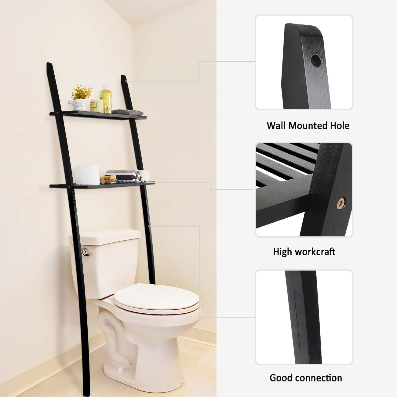 Bambus Waschmaschinenschrank Mit 2 Türen - Platzsparendes Badregal über Toilette & Waschmaschine