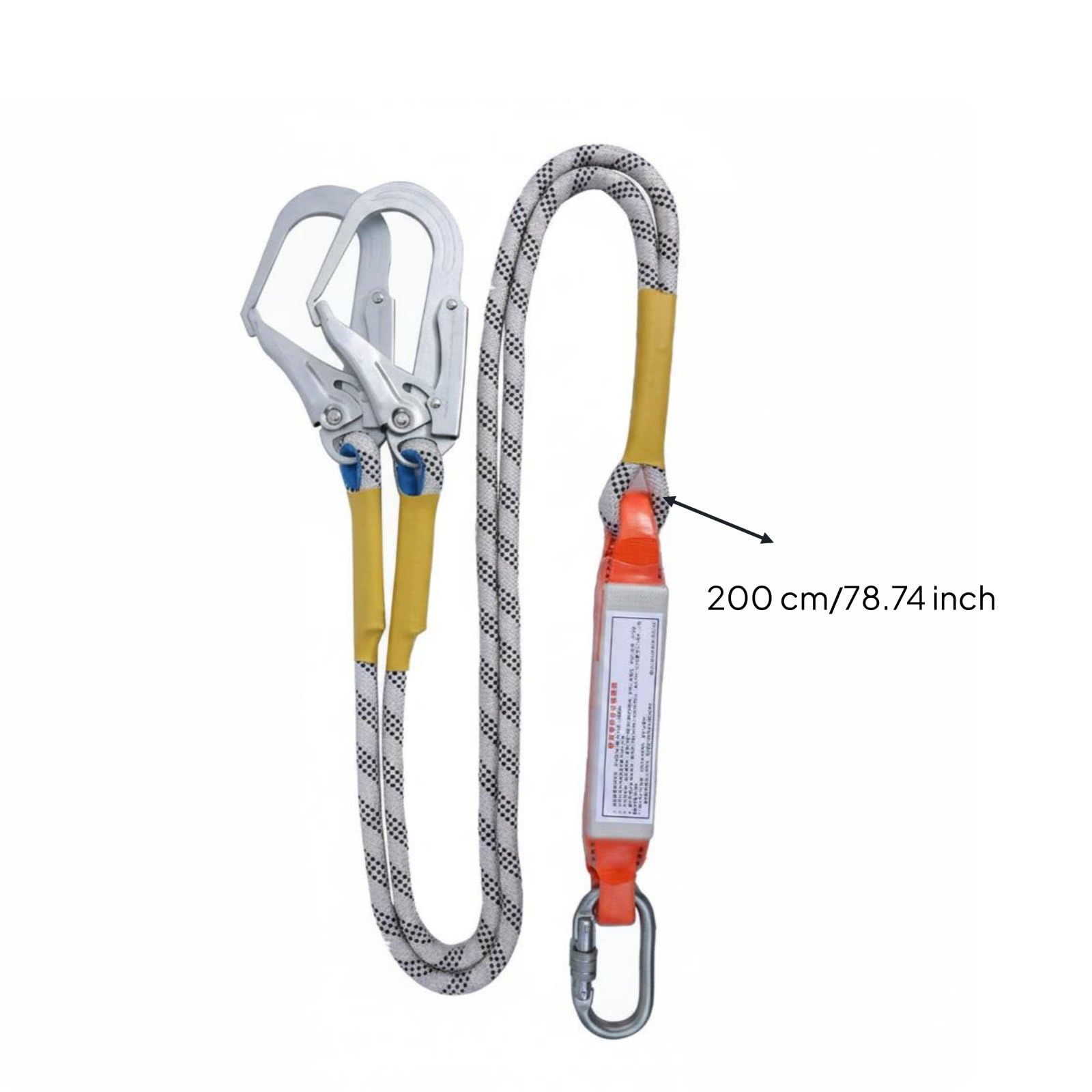 Imbracatura di con Ganci Fune Posizionamento Moschettone Assorbitore Ammortizzante Connessione Sicura Regolabile, Fune Di Sicurezza Da 2 Metri Con Doppio Gancio Grande E Ammortizzatore
