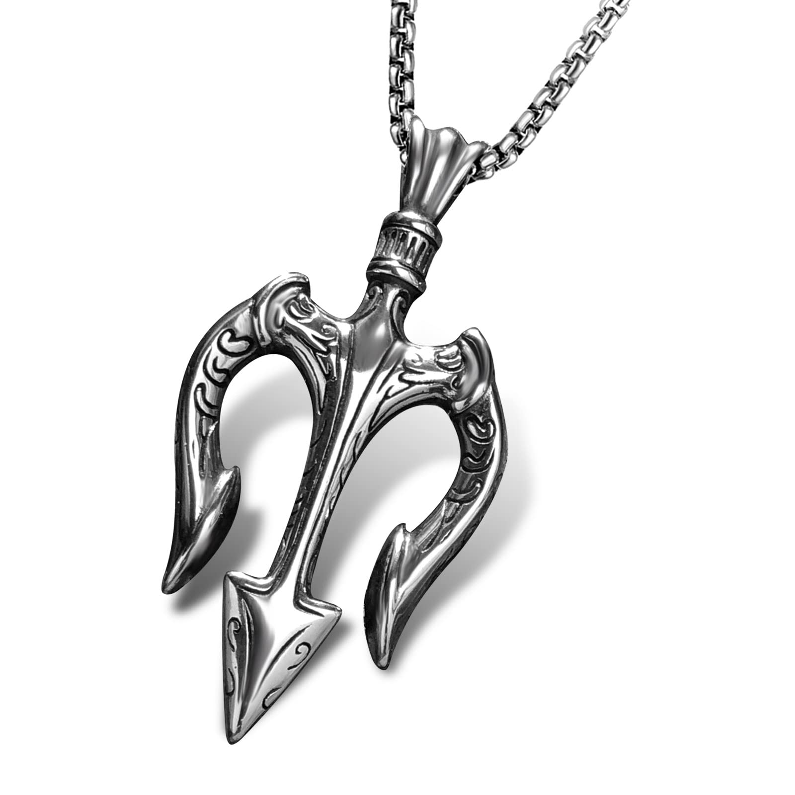Neptune Poseidon Trident Weapon Protection Necklace for Men,Greece Amulet Gold Pendant Stainless Steel Chain Jewelry